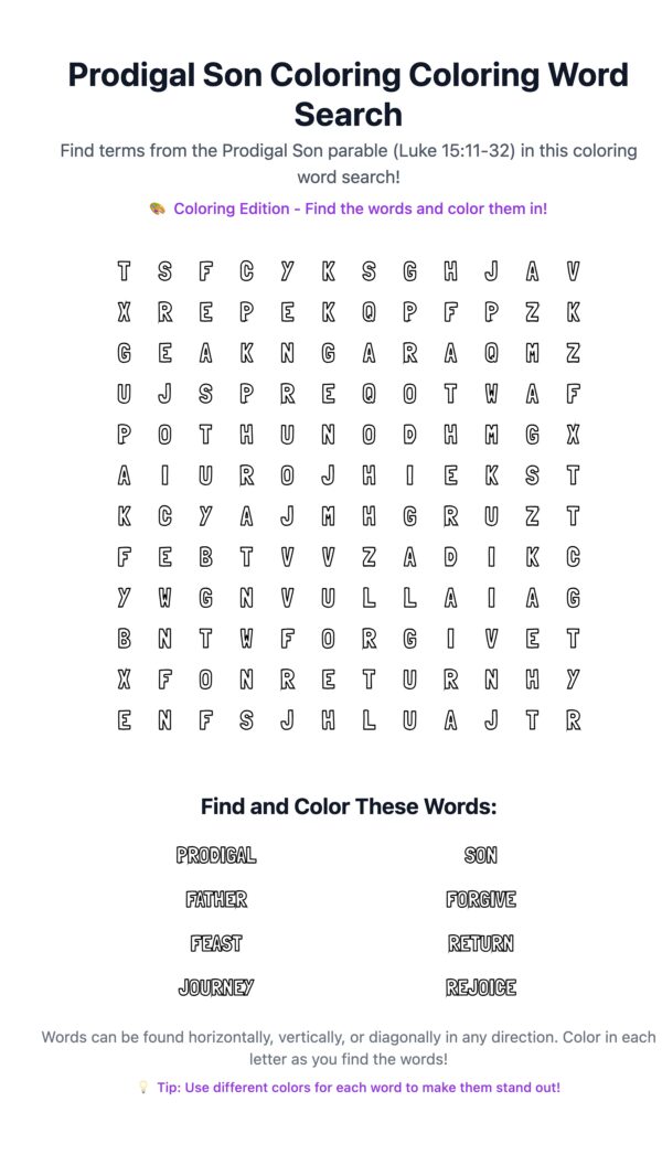 Prodigal Son Coloring Word Search