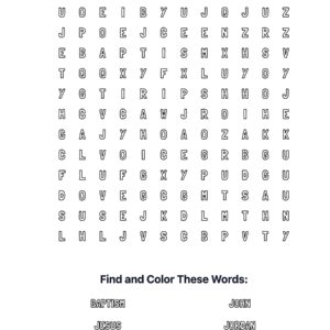 John’s Baptism Coloring Word Search
