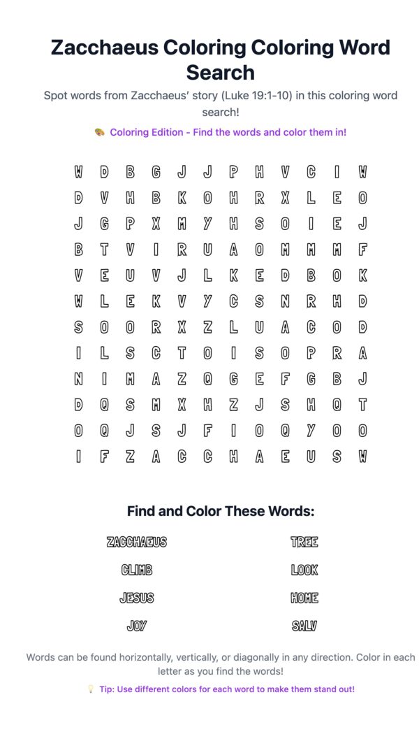 Zacchaeus Coloring Word Search
