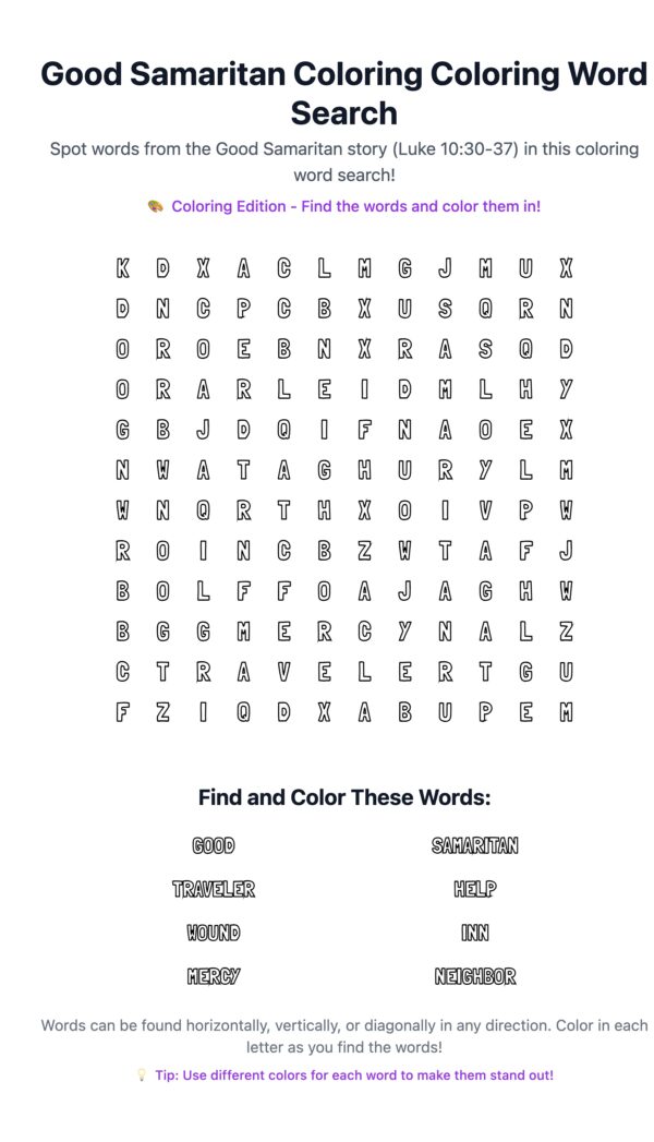 Good Samaritan Coloring Word Search