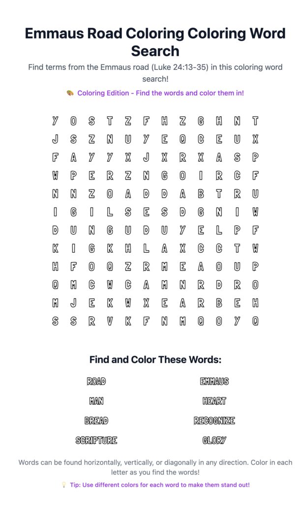 Emmaus Road Coloring Word Search