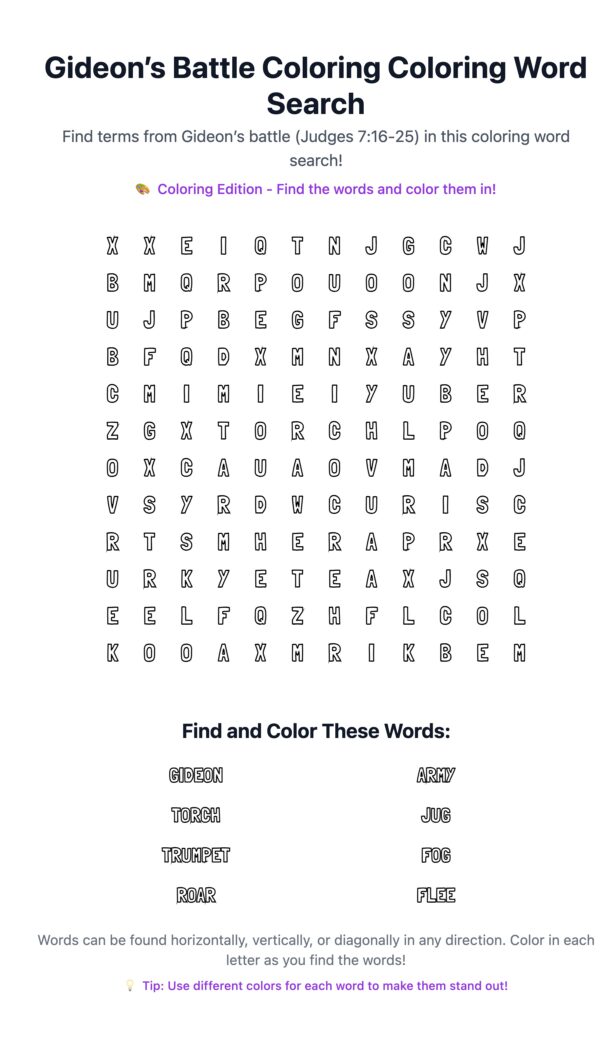 Gideon’s Battle Coloring Word Search