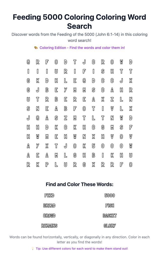Feeding 5000 Coloring Word Search