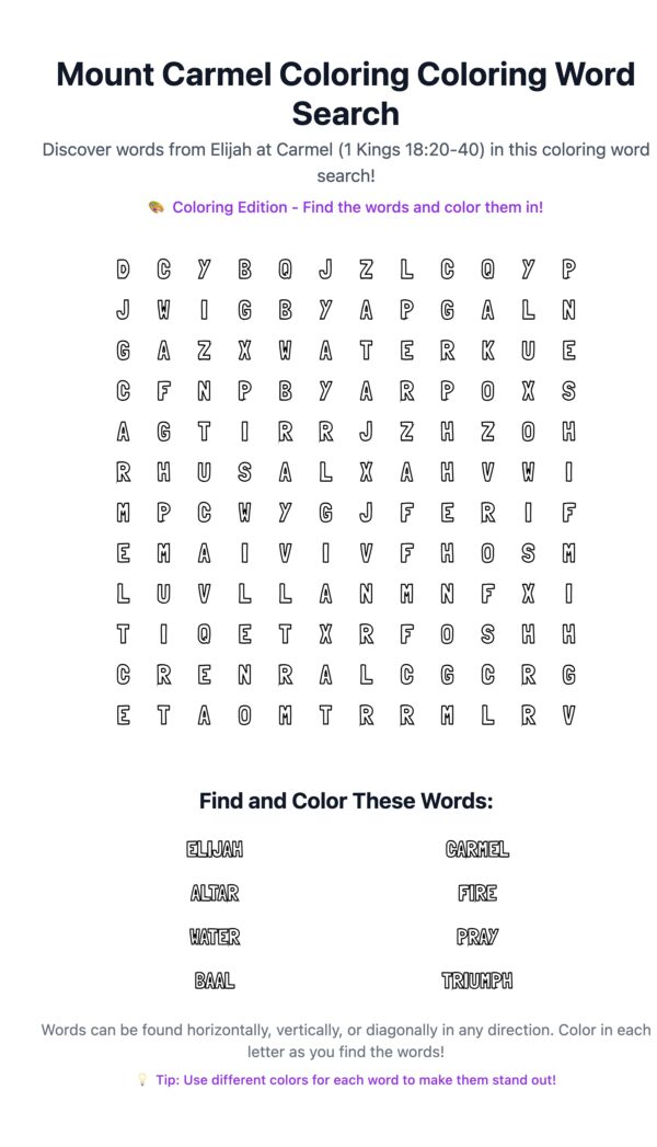 Mount Carmel Coloring Word Search