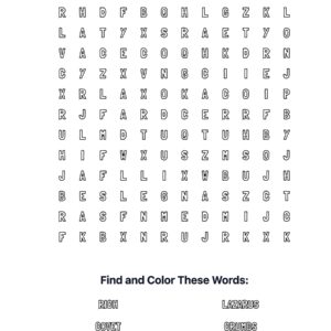 Rich Man and Lazarus Coloring Word Search