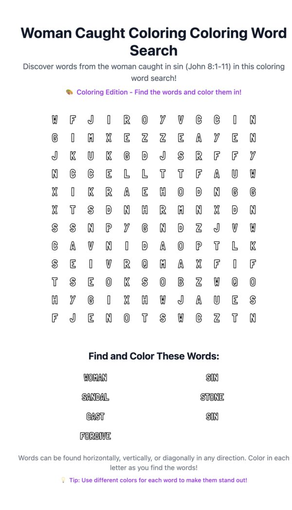 Woman Caught Coloring Word Search
