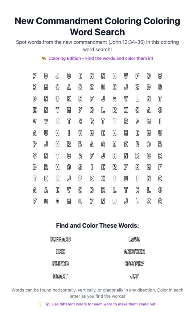 New Commandment Coloring Word Search