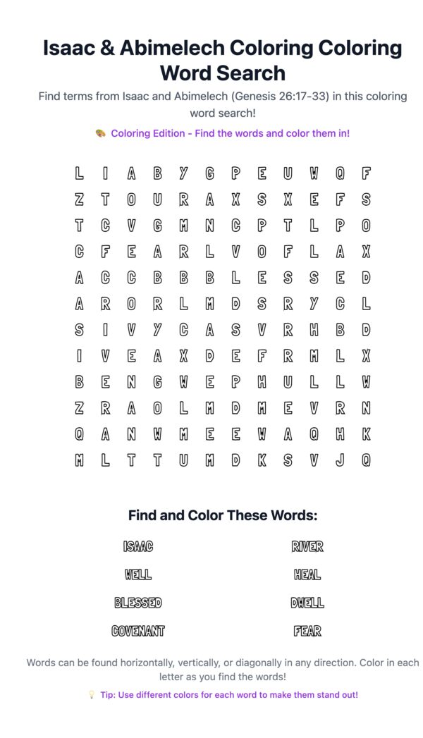 Isaac & Abimelech Coloring Word Search
