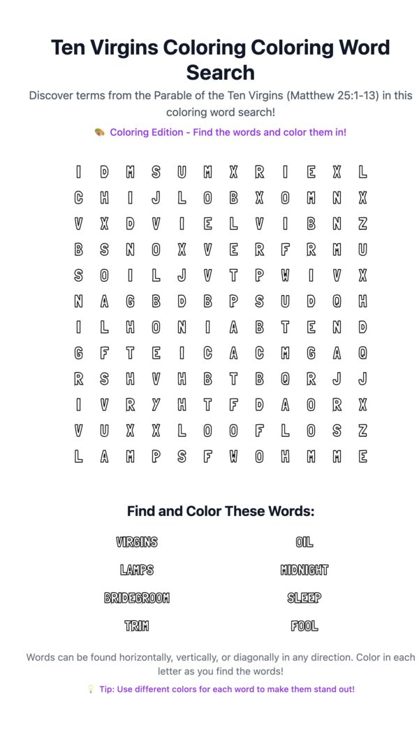 Ten Virgins Coloring Word Search