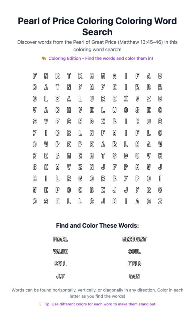 Pearl of Price Coloring Word Search