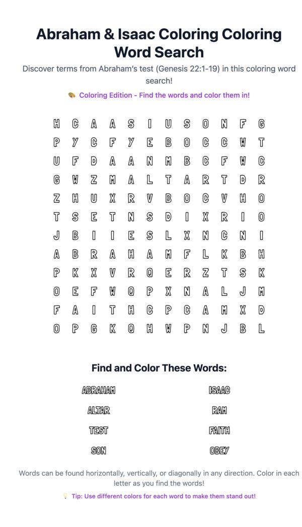 Abraham & Isaac Coloring Word Search