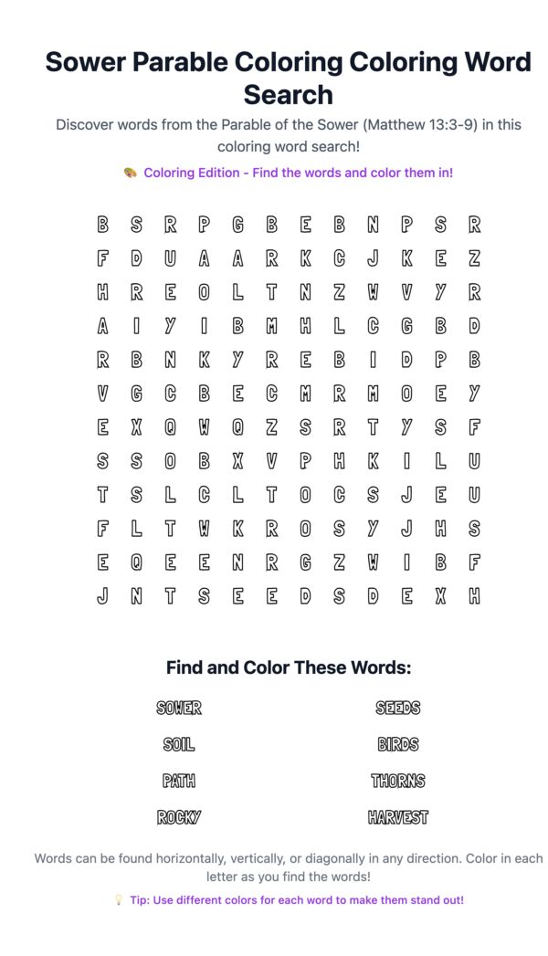 Sower Parable Coloring Word Search