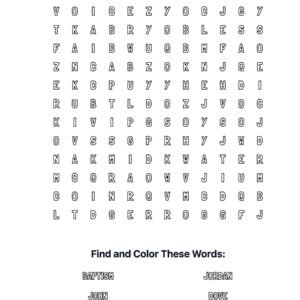 Jesus Baptism Coloring Word Search