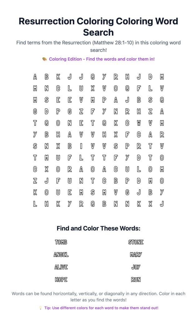 Resurrection Coloring Word Search