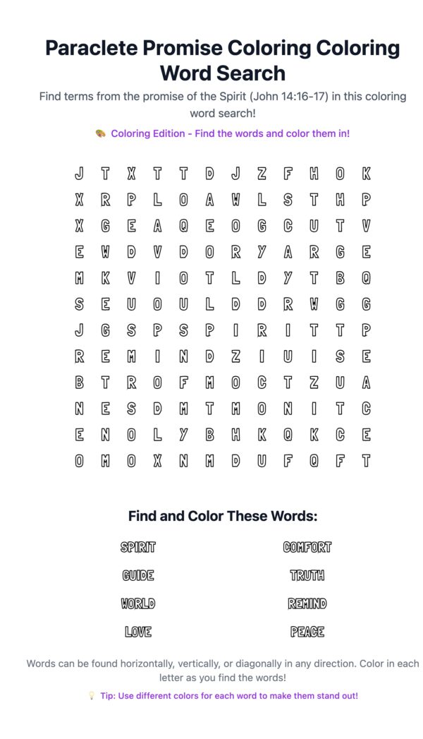 Paraclete Promise Coloring Word Search