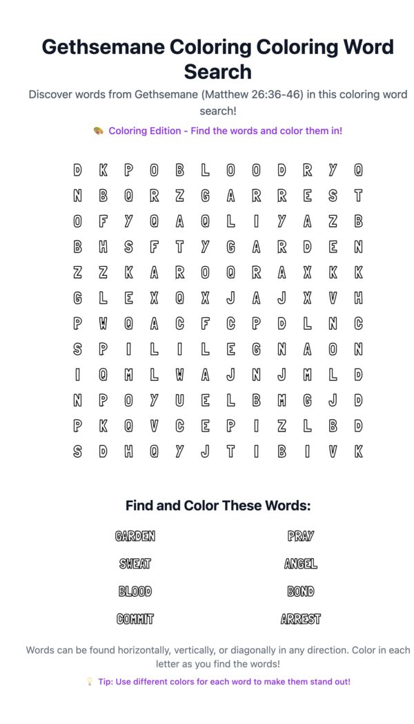 Gethsemane Coloring Word Search