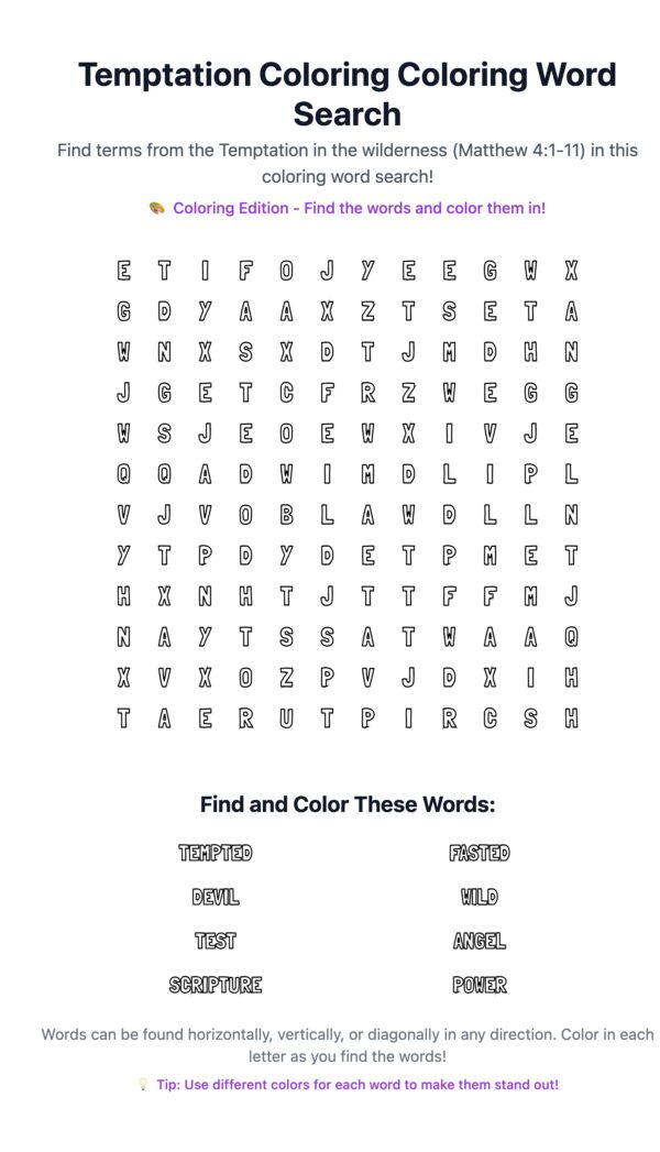 Temptation Coloring Word Search