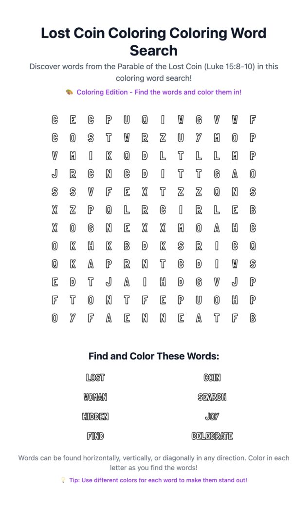 Lost Coin Coloring Word Search