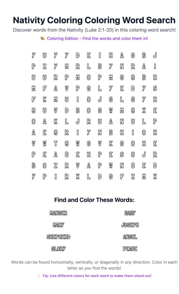 Nativity Coloring Word Search