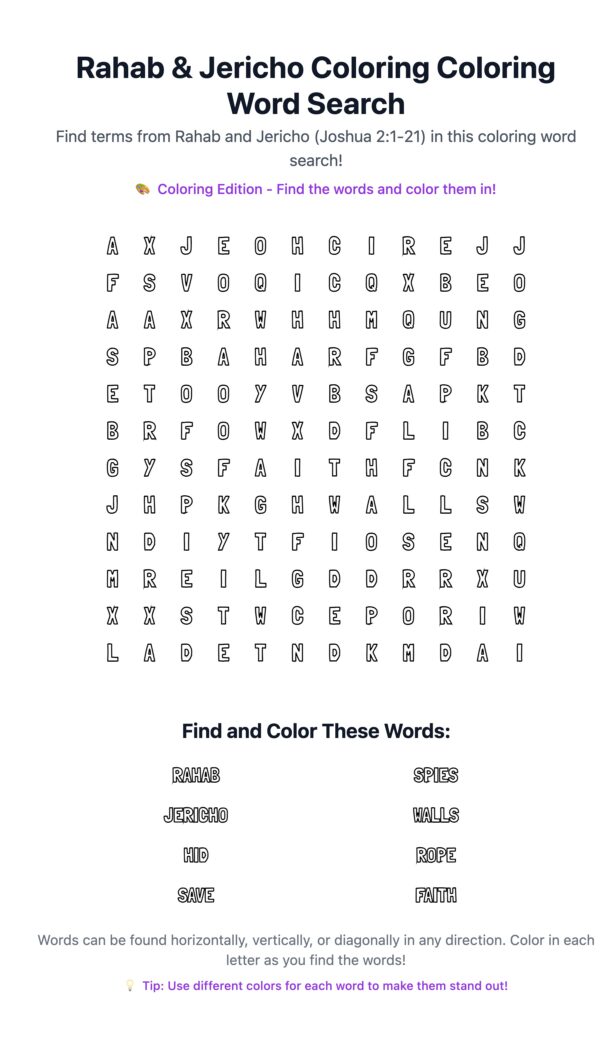 Rahab & Jericho Coloring Word Search