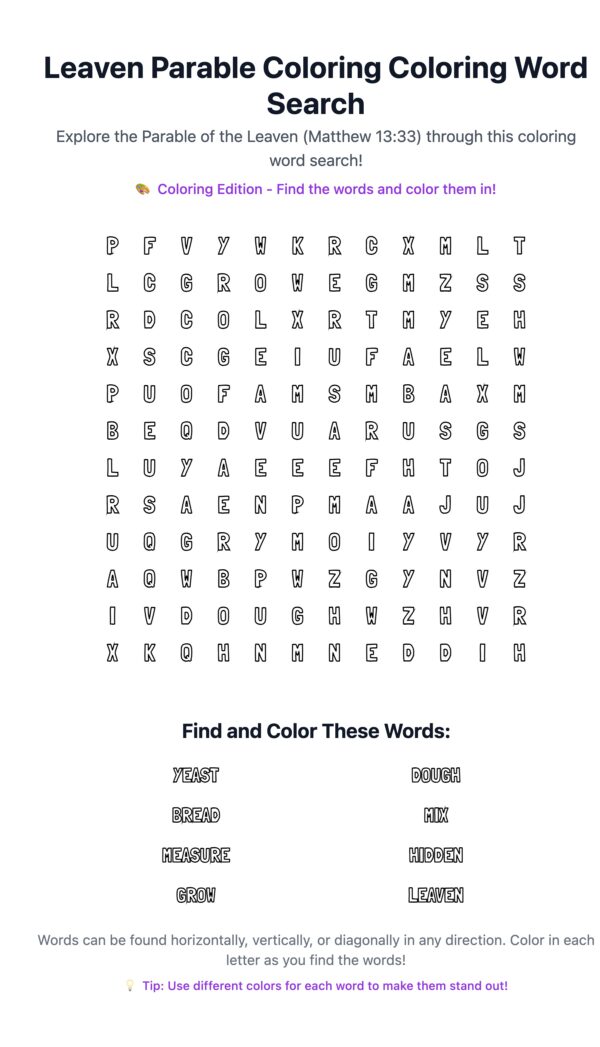 Leaven Parable Coloring Word Search