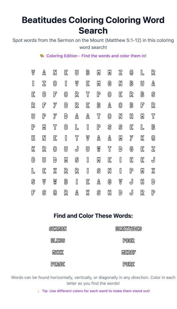 Beatitudes Coloring Word Search
