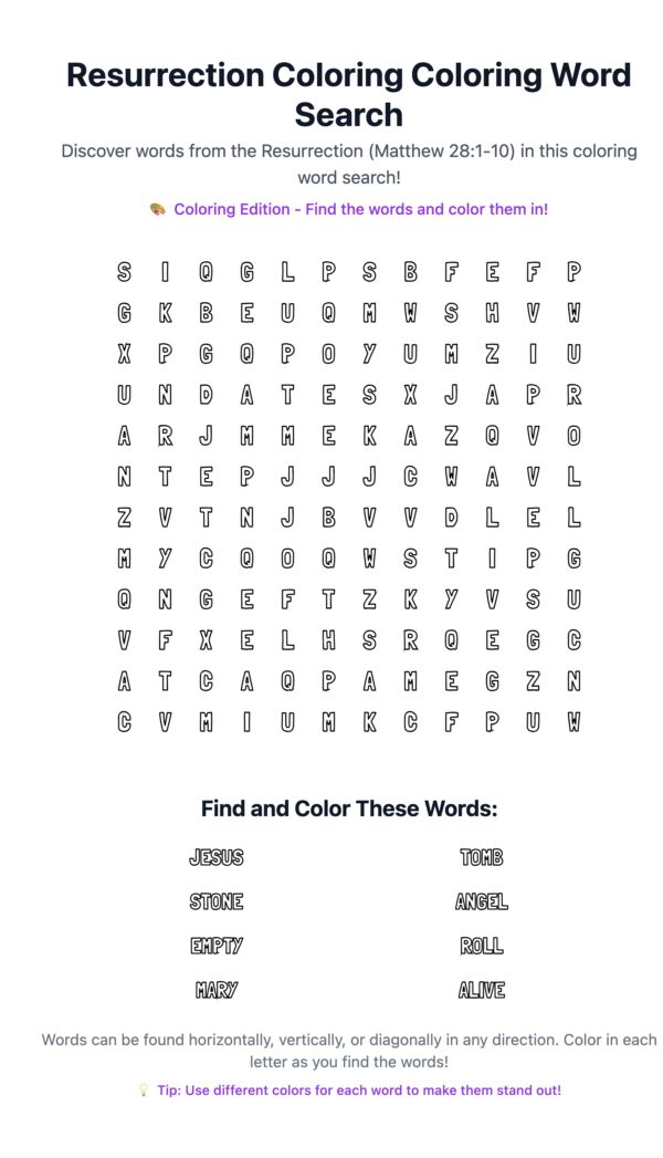 Resurrection Coloring Word Search
