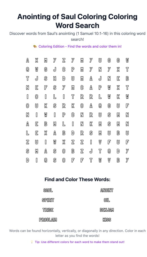 Anointing of Saul Coloring Word Search