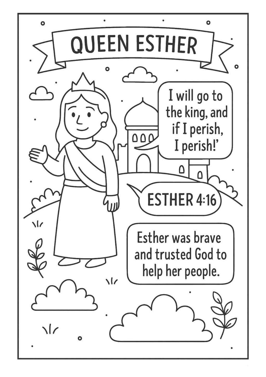 Queen Esther Bible Coloring Page – Free Printable for Kids