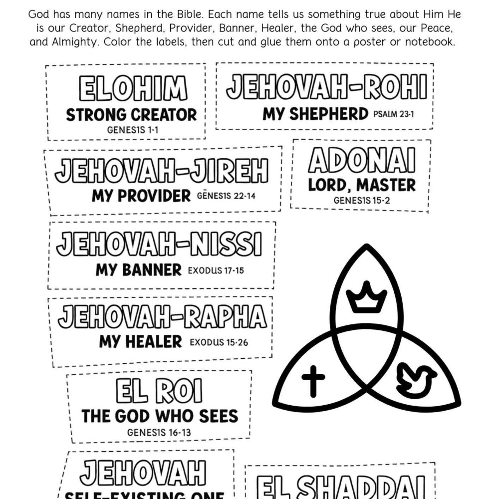 Names of God: Cut & Colour Labels (Free Printable)