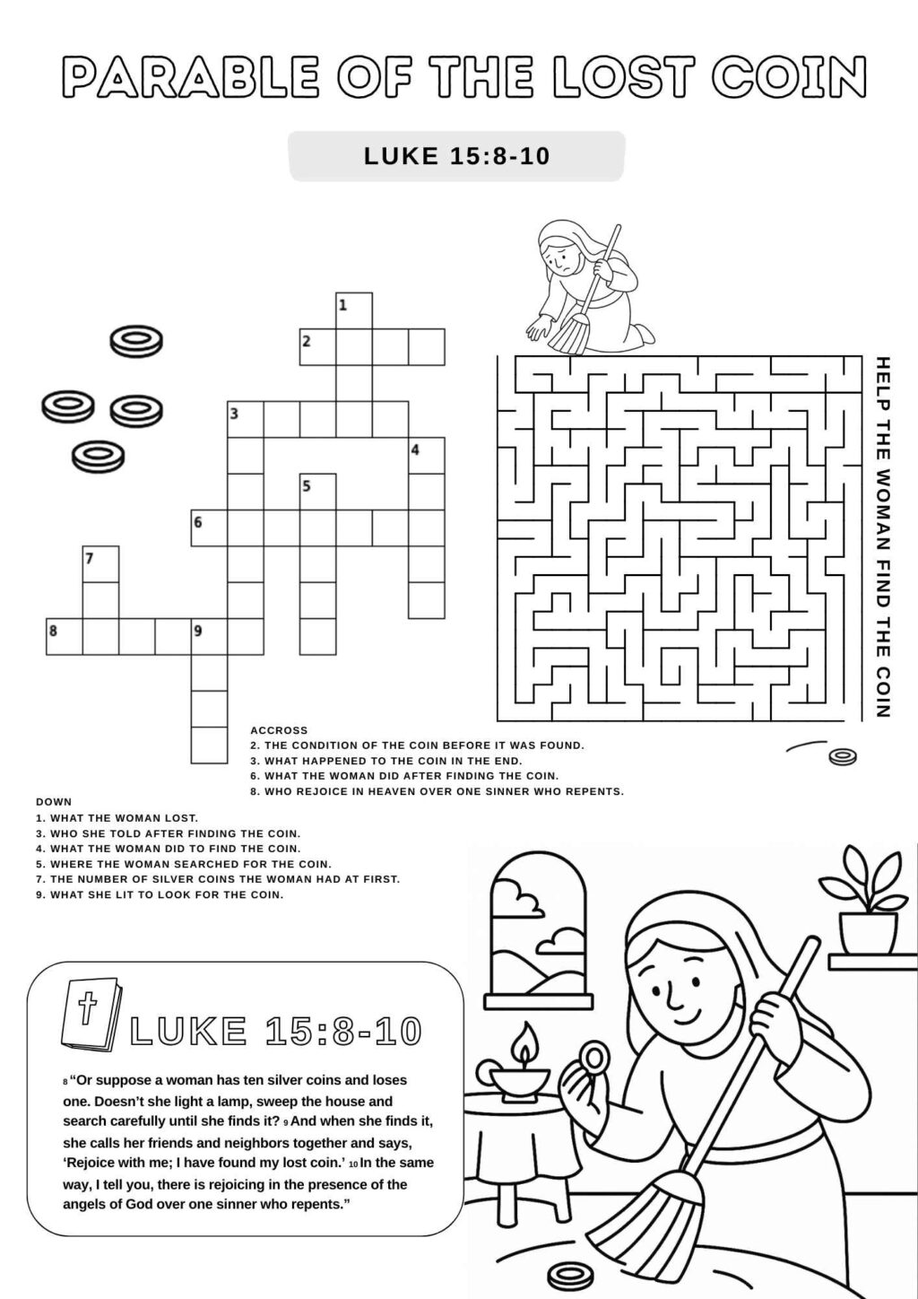 Luke 15 printable activity page image (Lost Coin set)