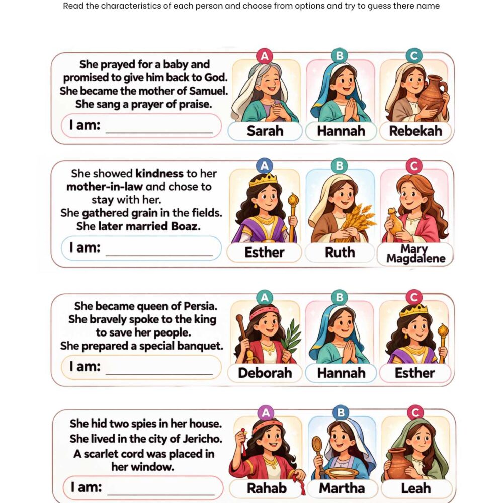 Guess Who? – Women in the Bible Activity Worksheet