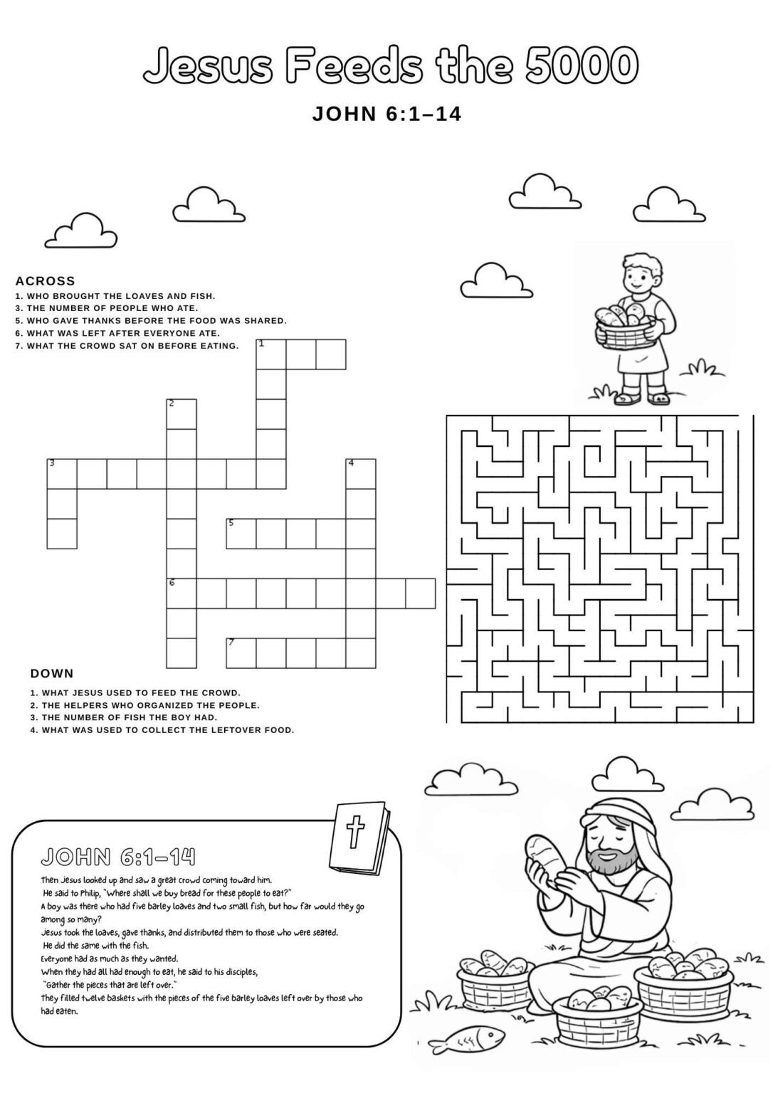 Jesus Feeds the 5000 – Bible Activity Worksheet (John 6:1–14) - Free ...