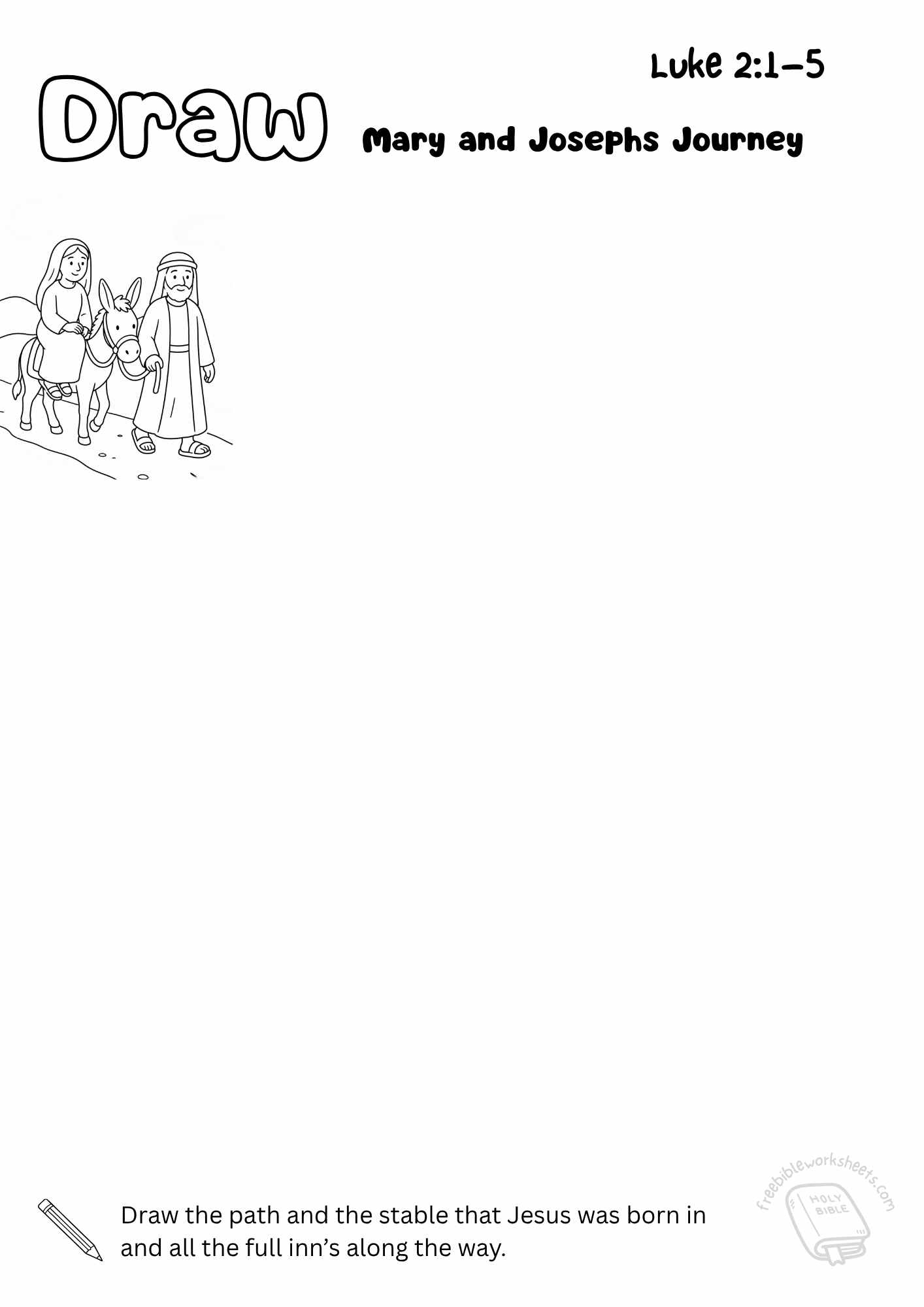 Draw Mary and Joseph’s Journey Worksheet for Kids